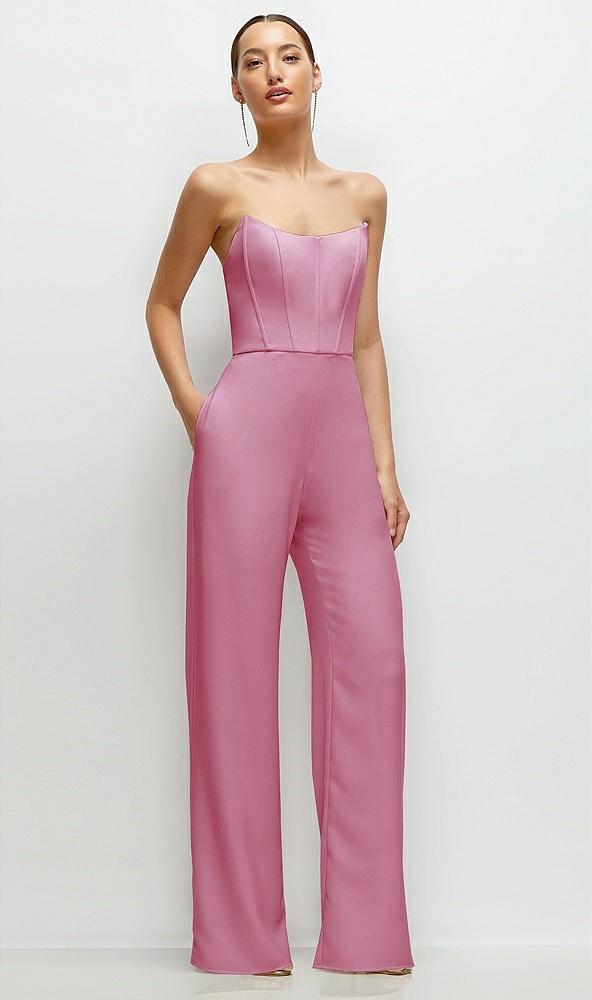 strapless cat-eye corset crepe wedding jumpsuit