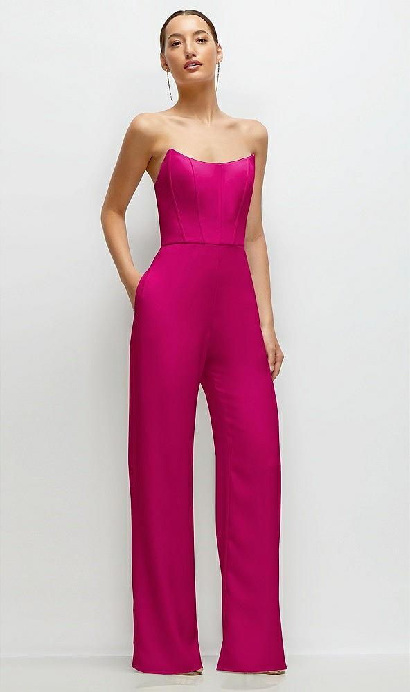 strapless cat-eye corset crepe wedding jumpsuit