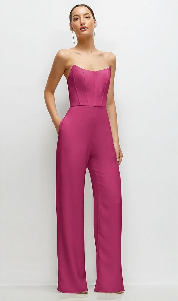 strapless cat-eye corset crepe wedding jumpsuit