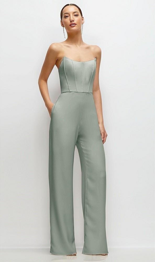 strapless cat-eye corset crepe wedding jumpsuit