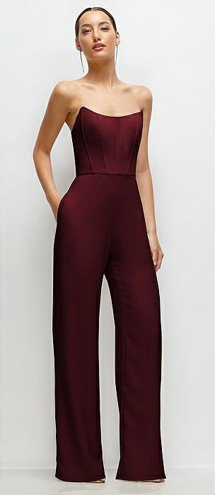 strapless cat-eye corset crepe wedding jumpsuit