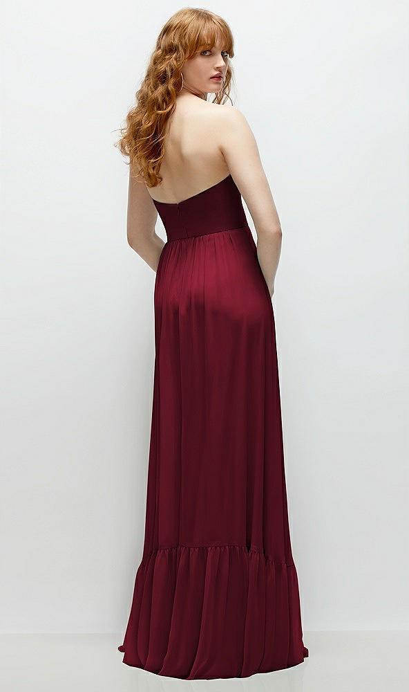 strapless cat-eye corset maxi dress with ruffle hem a-line skirt