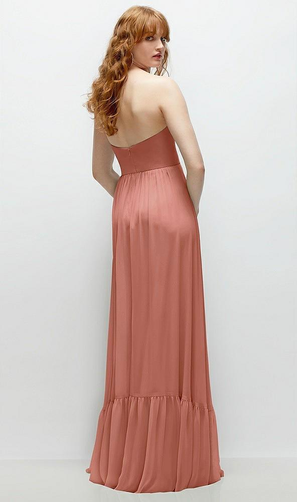 strapless cat-eye corset maxi dress with ruffle hem a-line skirt