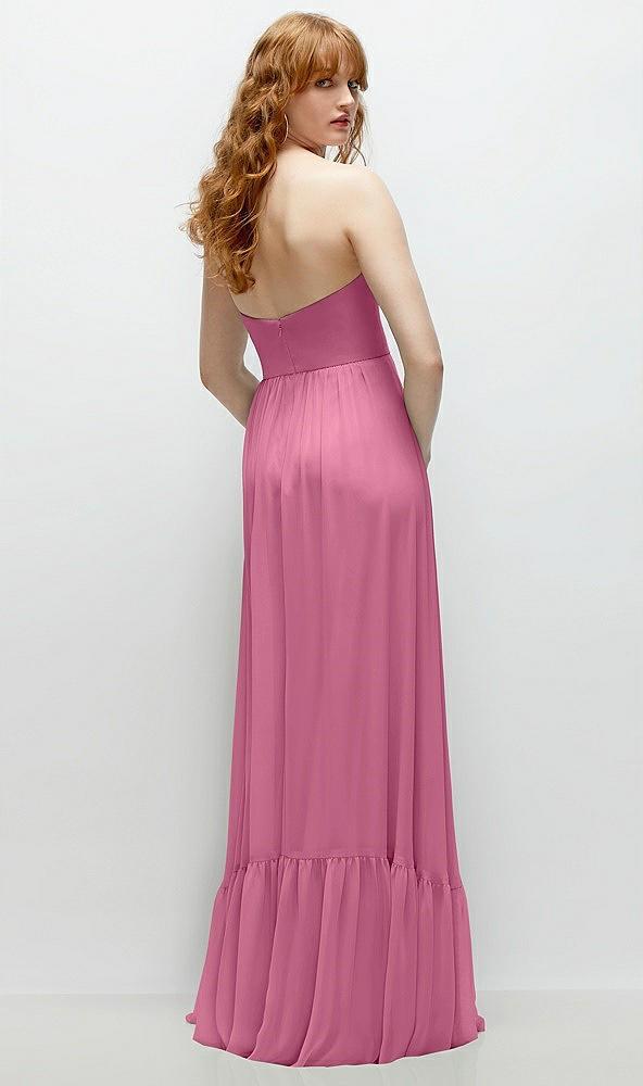 strapless cat-eye corset maxi dress with ruffle hem a-line skirt