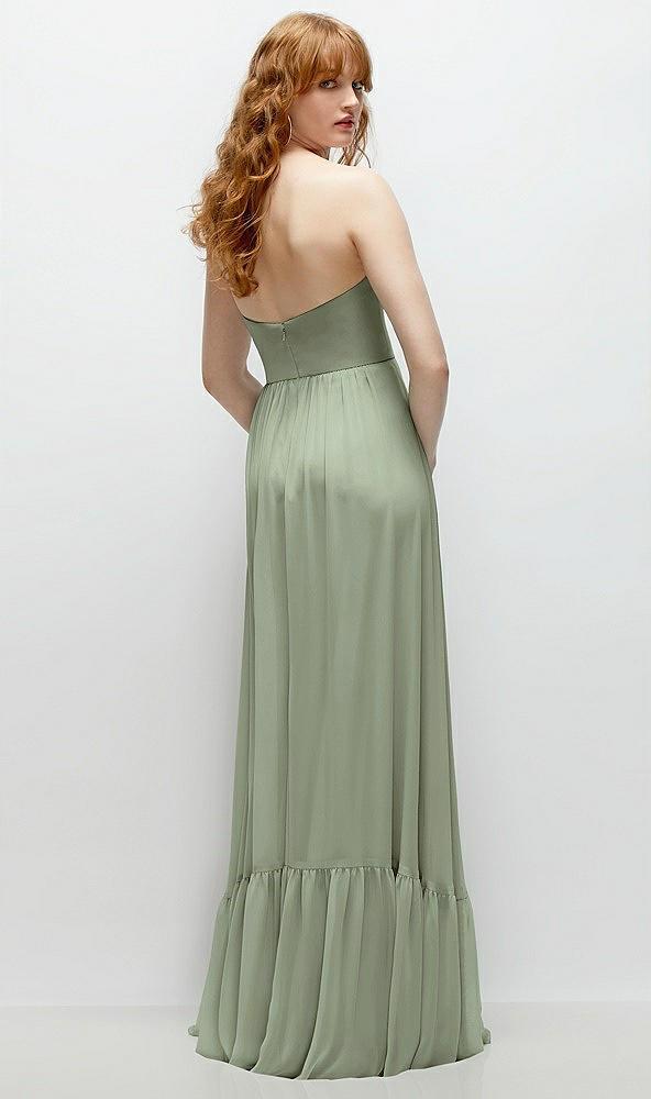 strapless cat-eye corset maxi dress with ruffle hem a-line skirt