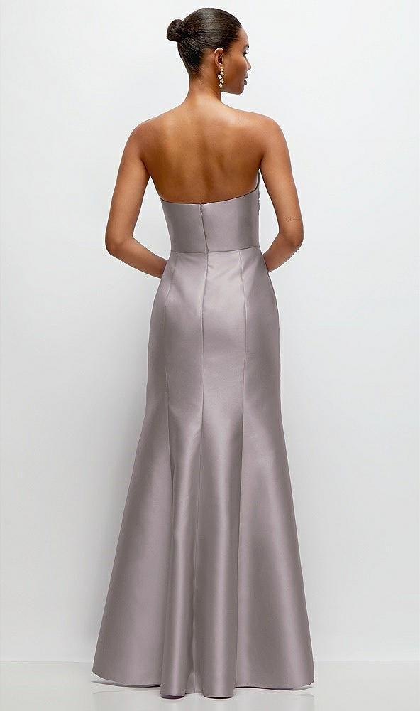 strapless cat-eye draped bodice satin tumpet dress