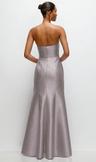 strapless cat-eye draped bodice satin tumpet dress