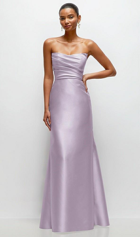 strapless cat-eye draped bodice satin tumpet dress