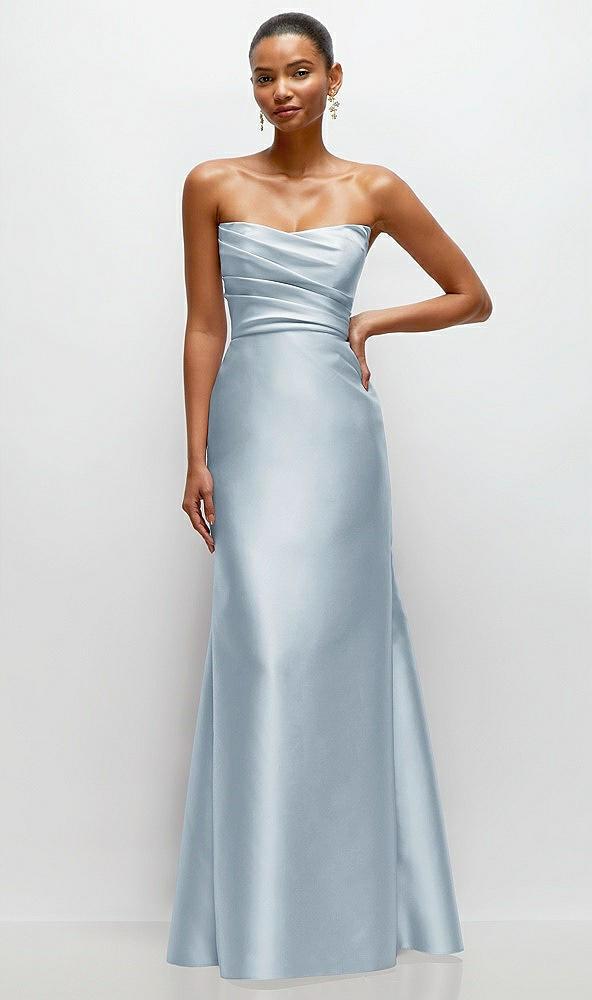 strapless cat-eye draped bodice satin tumpet dress