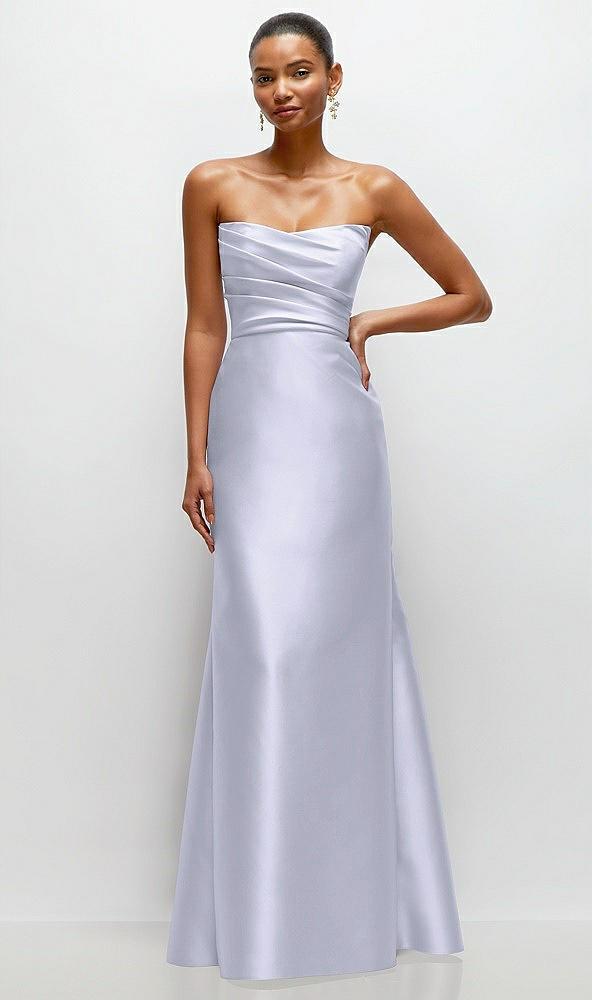 strapless cat-eye draped bodice satin tumpet dress