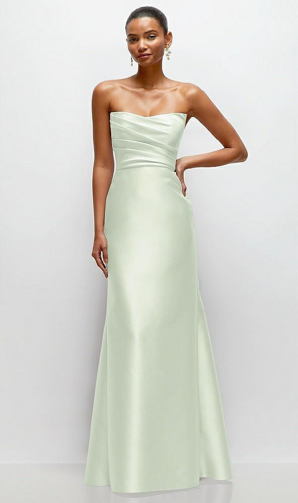 strapless cat-eye draped bodice satin tumpet dress