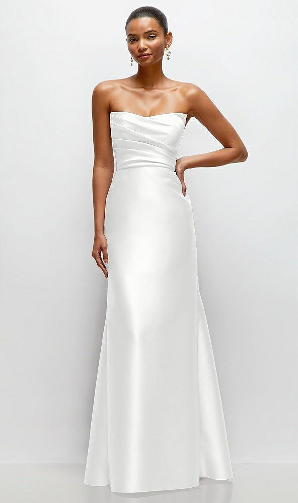 strapless cat-eye draped bodice satin tumpet dress