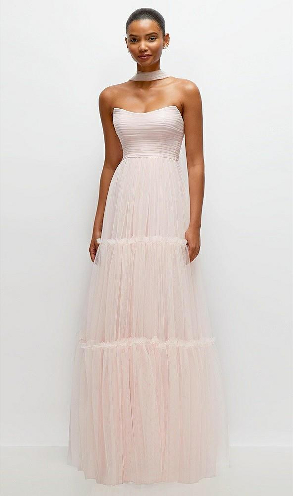 strapless cat-eye neu tulle tiered maxi dress with convertible sash