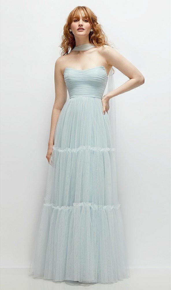 strapless cat-eye neu tulle tiered maxi dress with convertible sash