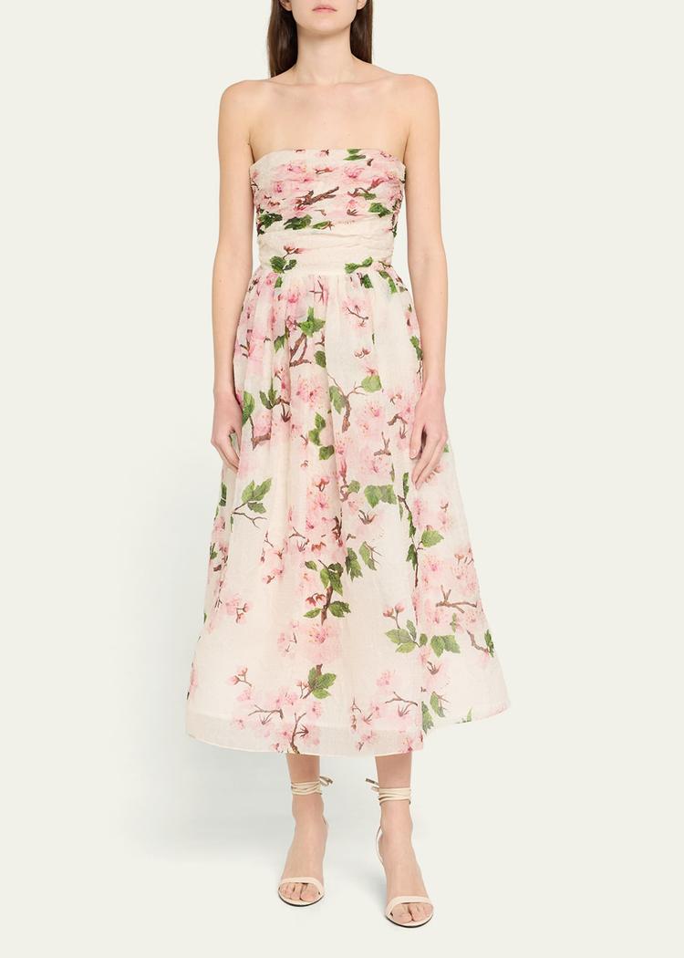 strapless cherry blossom draped organza dress
