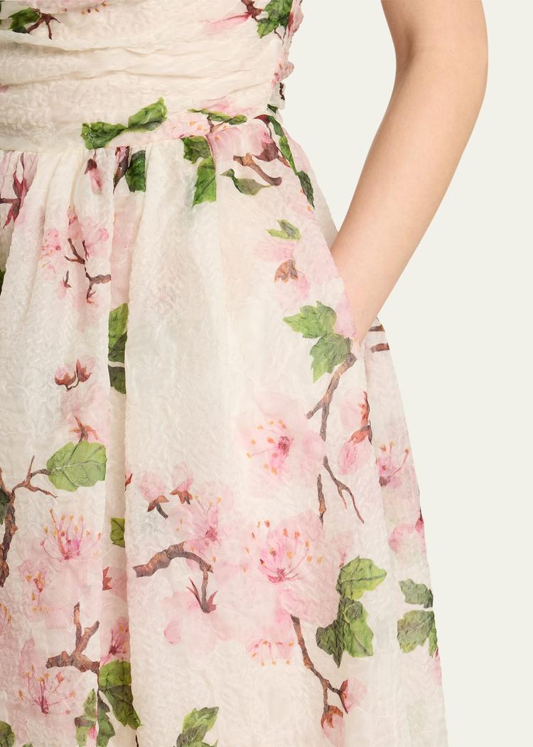 strapless cherry blossom draped organza dress