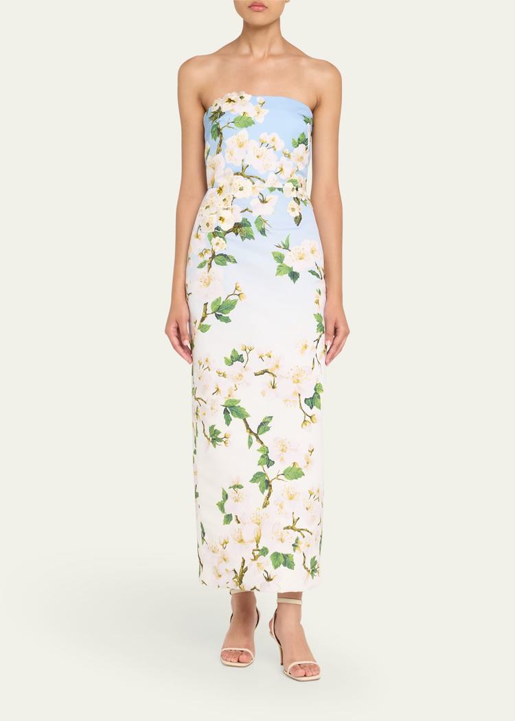 strapless cherry blossom ombre embroidered gown