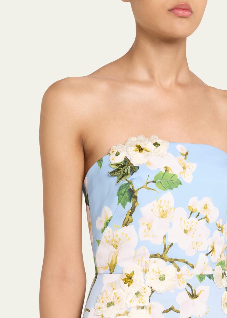 strapless cherry blossom ombre embroidered gown