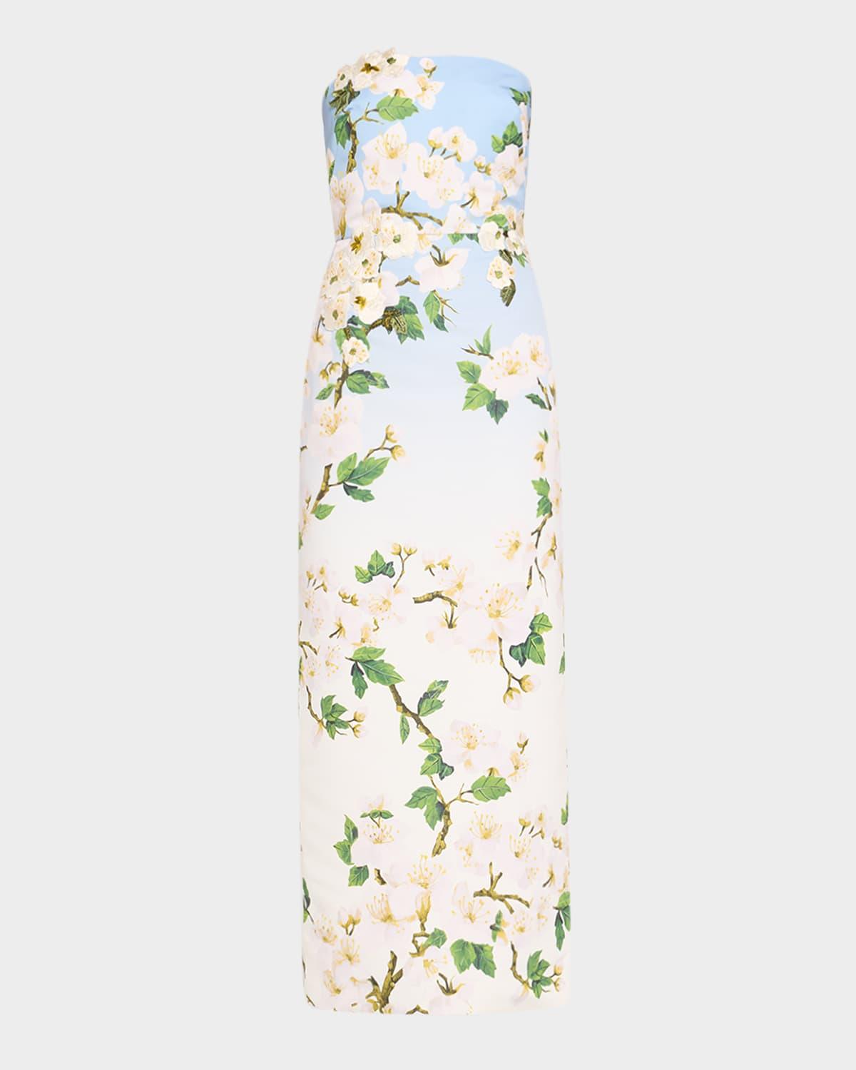 strapless cherry blossom ombre embroidered gown