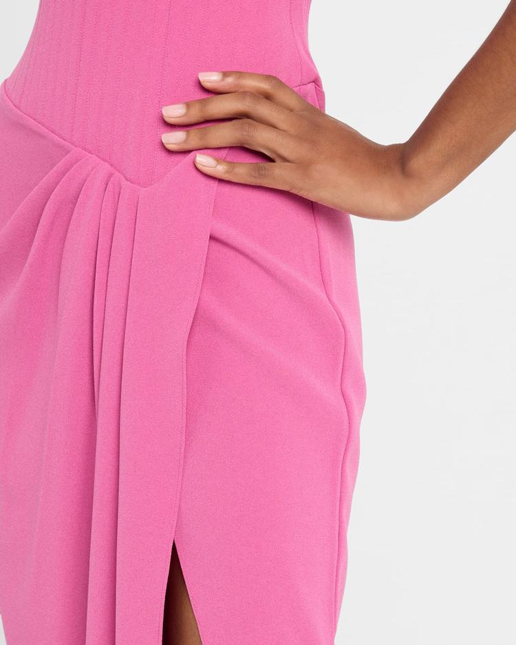 strapless corset asymmetric crepe gown