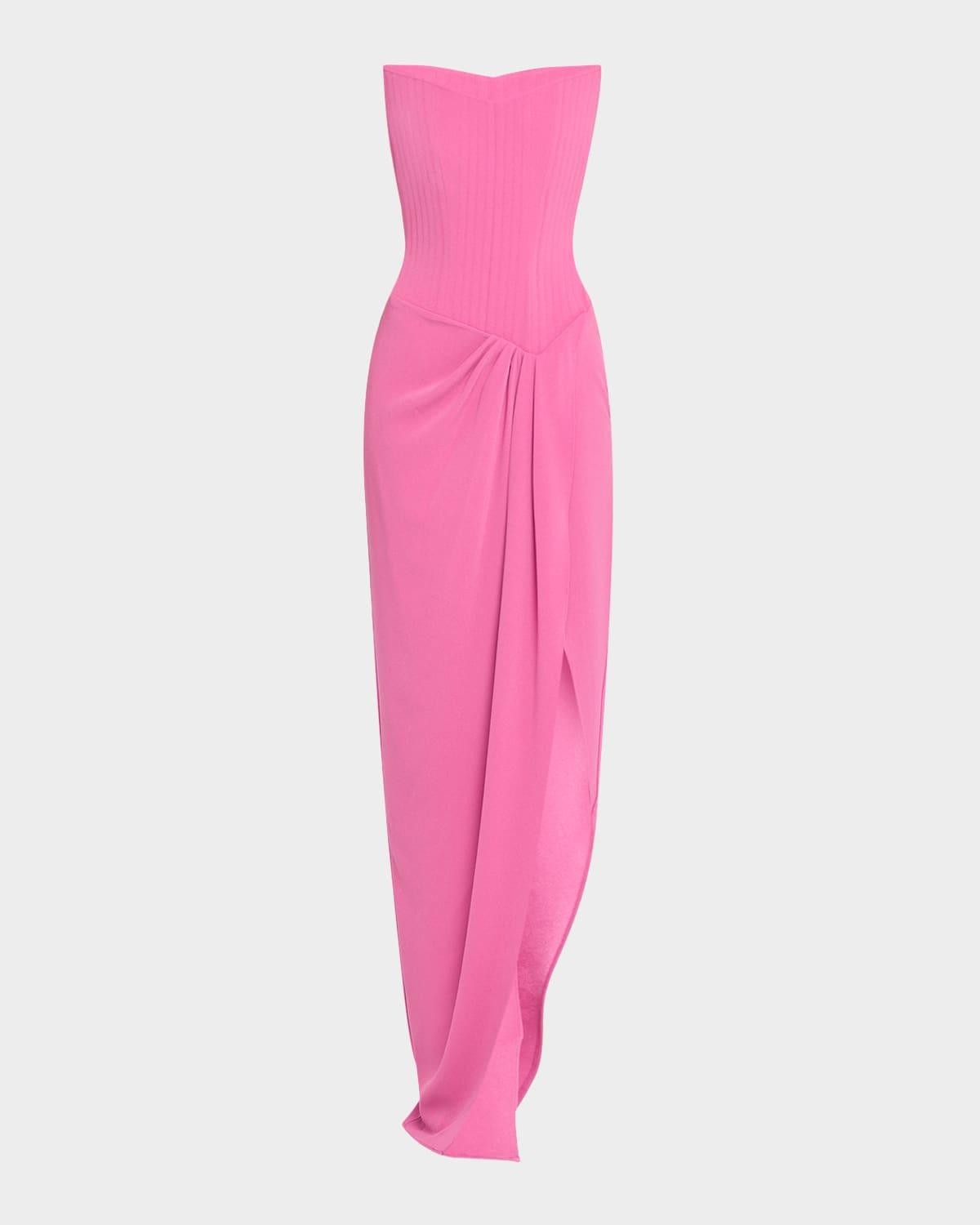 strapless corset asymmetric crepe gown