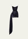 strapless corset satin mini dress with draped panel