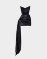 strapless corset satin mini dress with draped panel