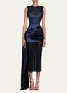 strapless corset satin mini dress with draped panel