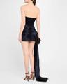 strapless corset satin mini dress with draped panel
