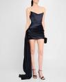 strapless corset satin mini dress with draped panel