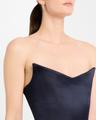 strapless corset satin mini dress with draped panel