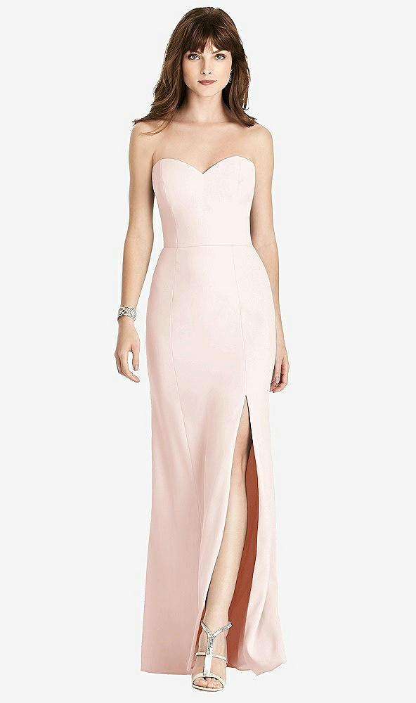 strapless crepe trumpet gown with front slit