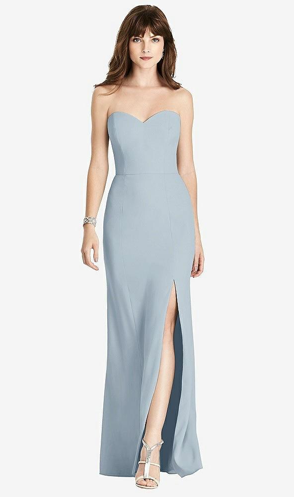 strapless crepe trumpet gown with front slit