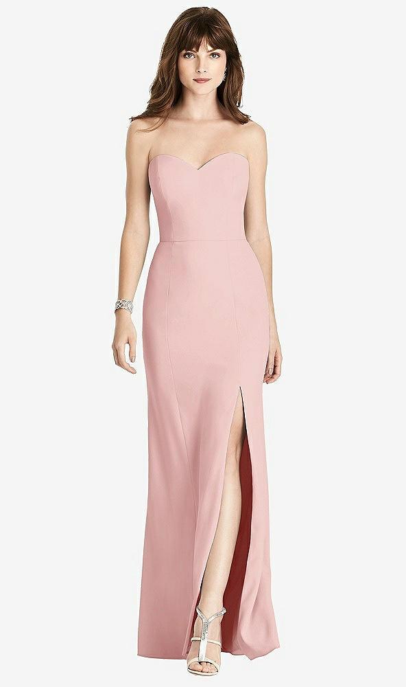 strapless crepe trumpet gown with front slit