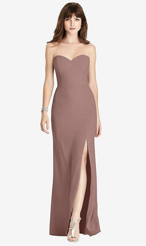 strapless crepe trumpet gown with front slit