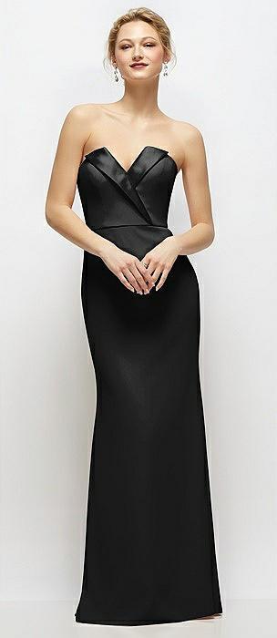 strapless crepe tuxedo gown with satin lapels and buttons