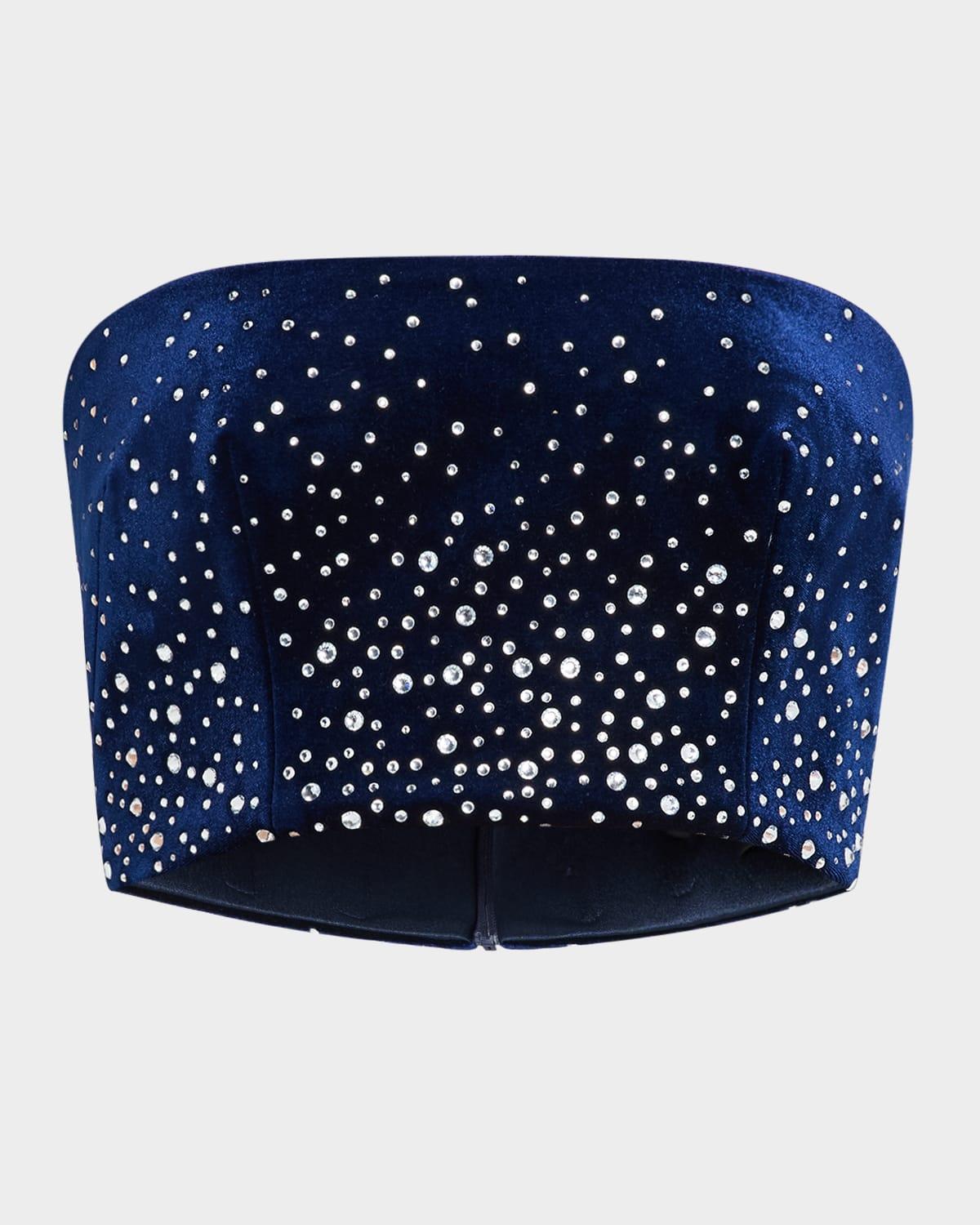 strapless crop top in crystal velvet