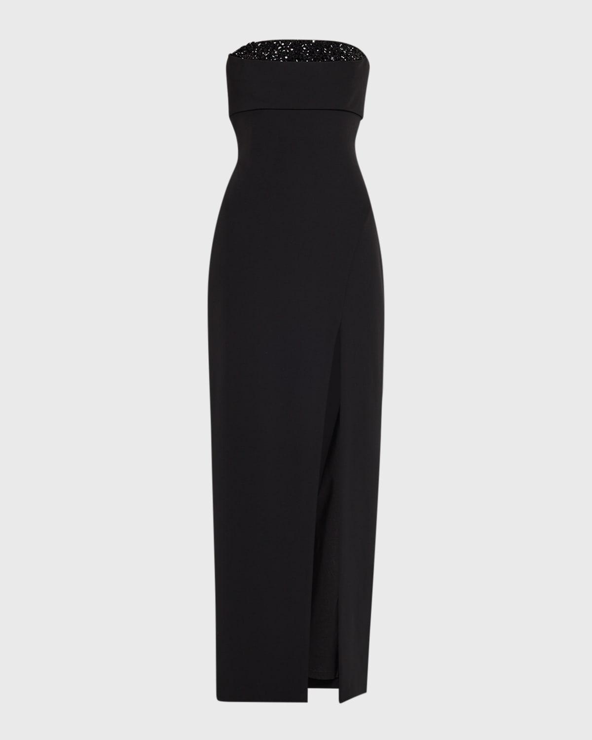 strapless crystal-embellished column gown