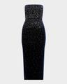 strapless crystal velvet midi dress