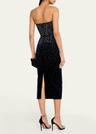 strapless crystal velvet midi dress