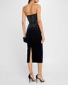 strapless crystal velvet midi dress