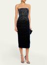 strapless crystal velvet midi dress