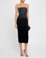 strapless crystal velvet midi dress