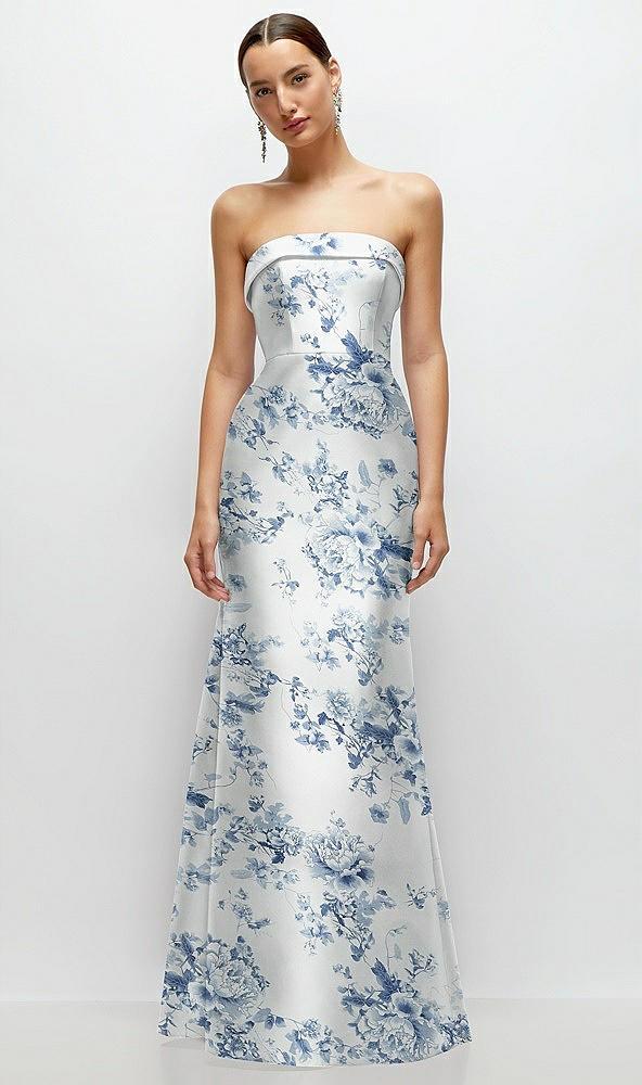 strapless cuff neckline floral satin trumpet gown