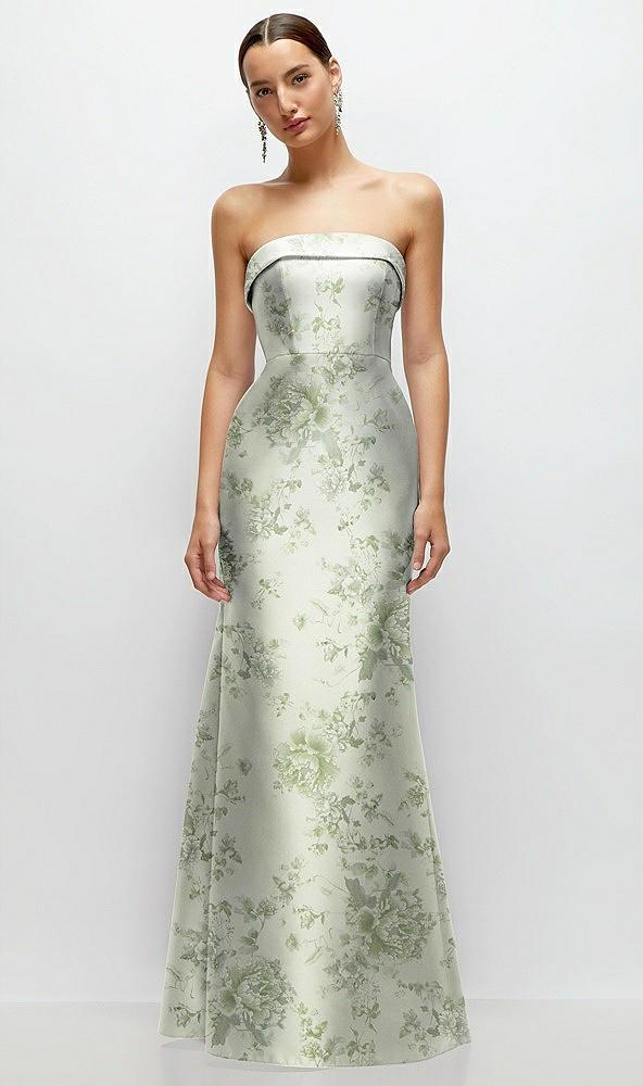 strapless cuff neckline floral satin trumpet gown