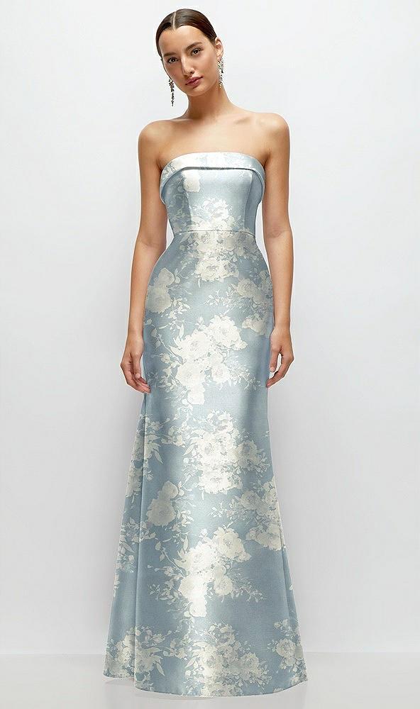 strapless cuff neckline floral satin trumpet gown