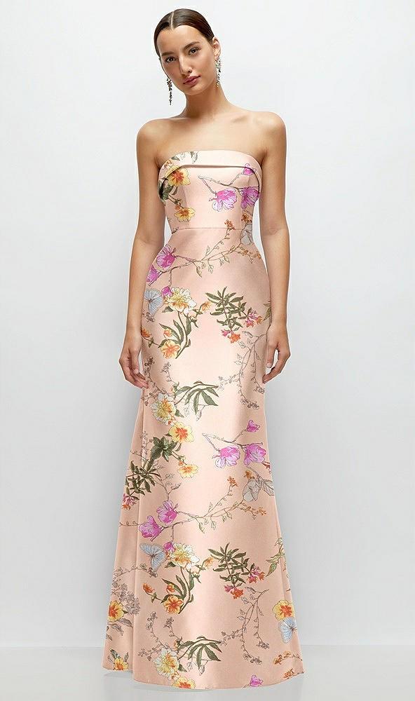 strapless cuff neckline floral satin trumpet gown