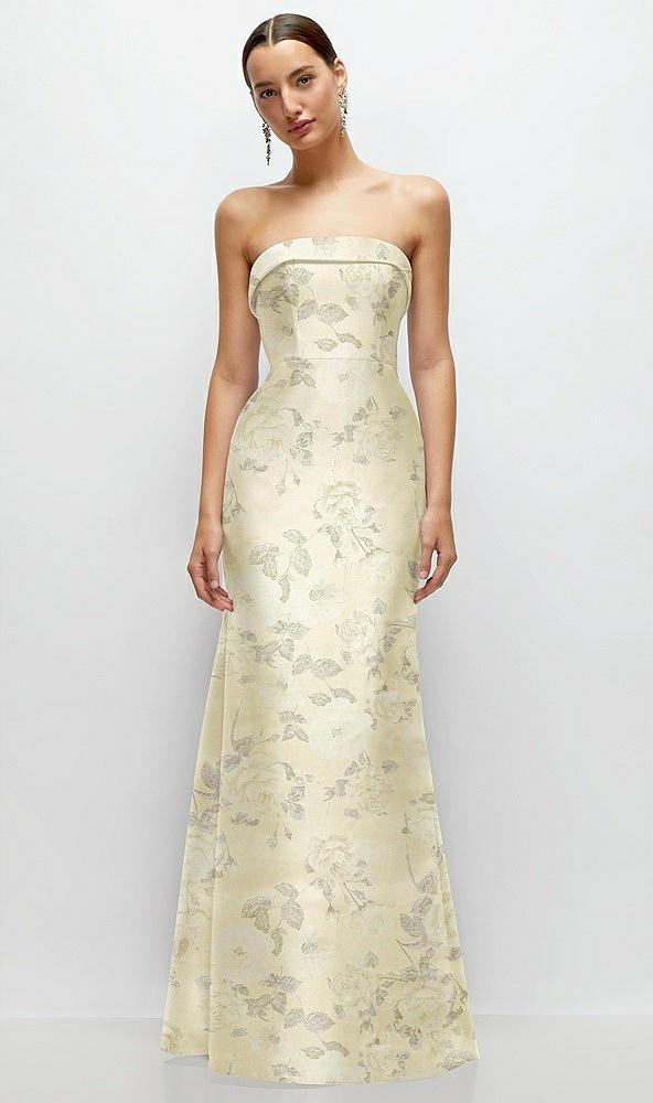 strapless cuff neckline floral satin trumpet gown