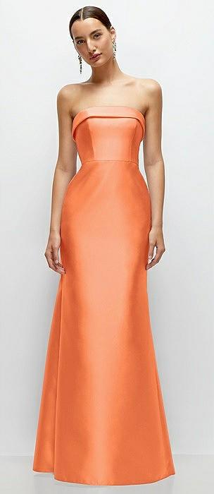 strapless cuff neckline satin trumpet gown