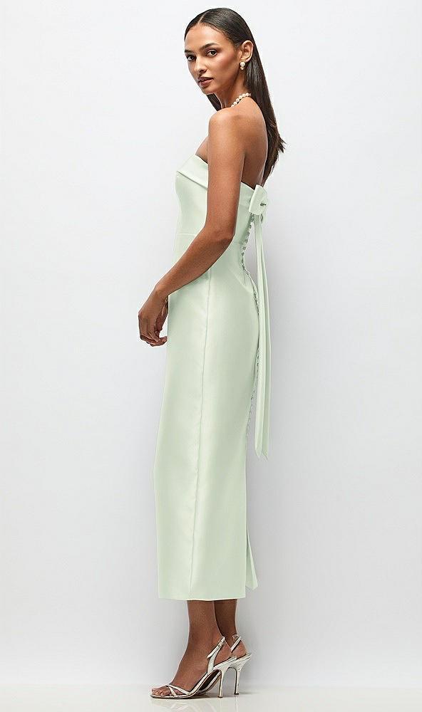 strapless cuff satin midi dress with column skirt & back bow